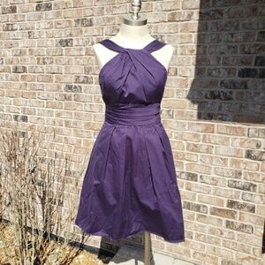David's Bridal Wrap-Pleated Halter Dress Purple 4